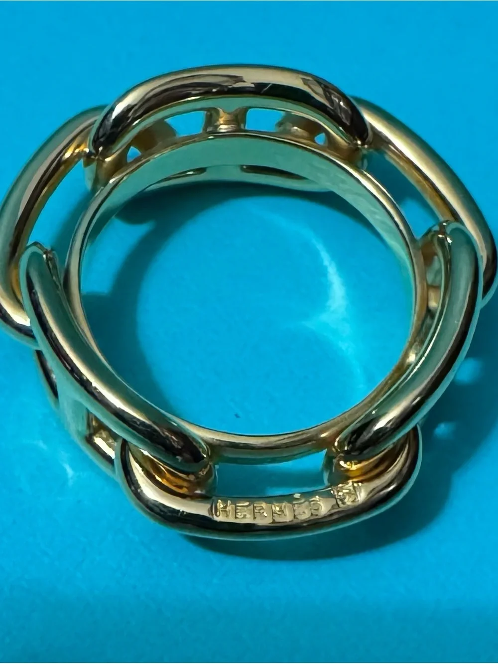 Hermes Gold Tone Chain Link Scarf Ring - Women's Fashion Band
